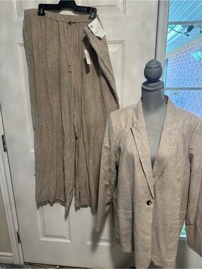 Reitmans Light Beige Linen-Blend Jacket and drawstring pants